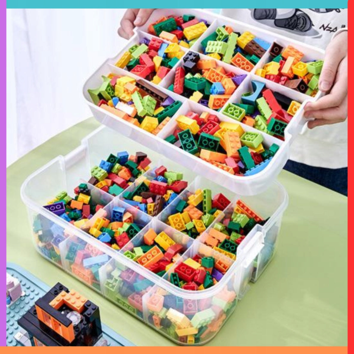 Building Block Organizer 2-Tier Toy Case Box Brand MORE&DECO