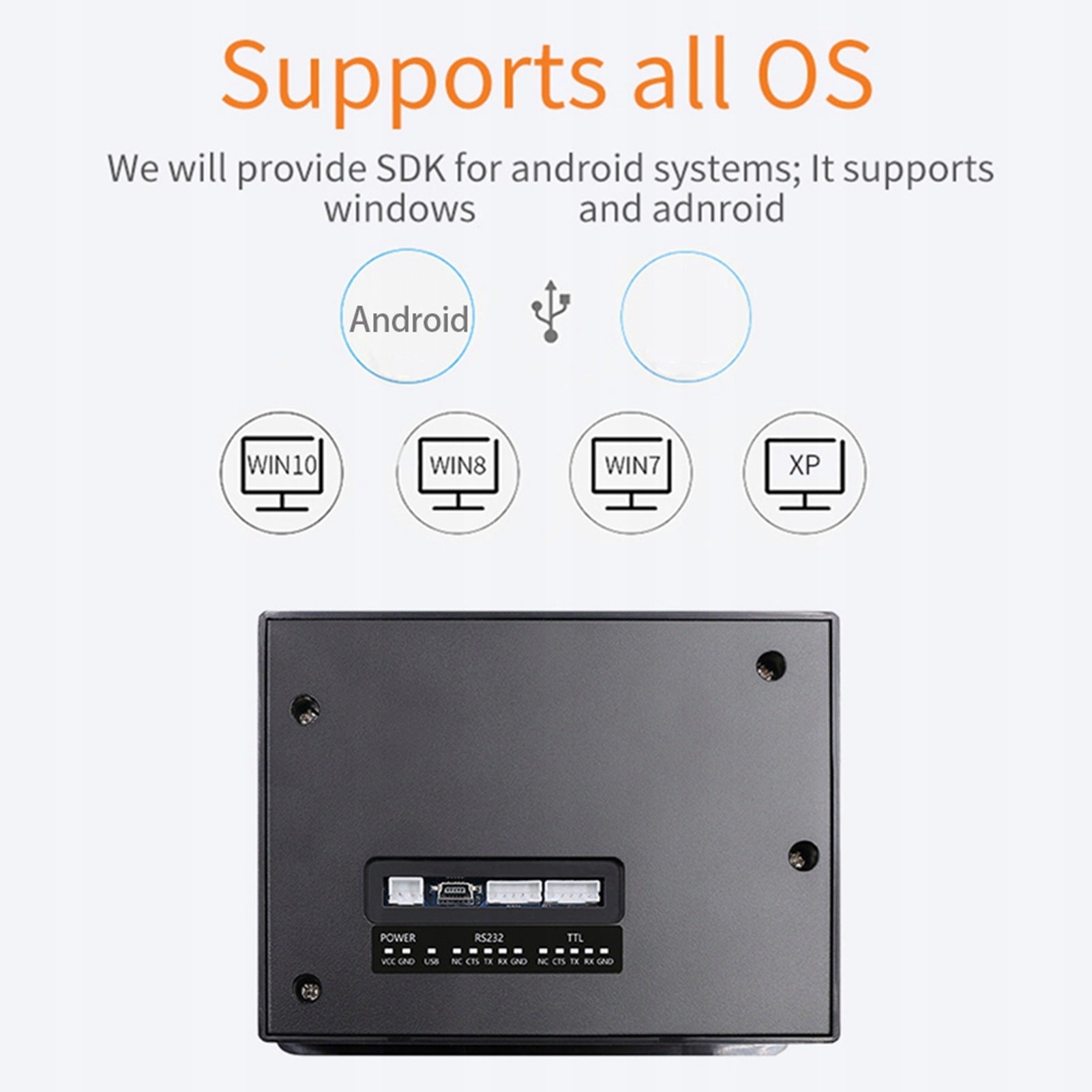 Built-in 80 mm thermal printer mod with TTL+RS232+USB connectors Supports Printing technology other