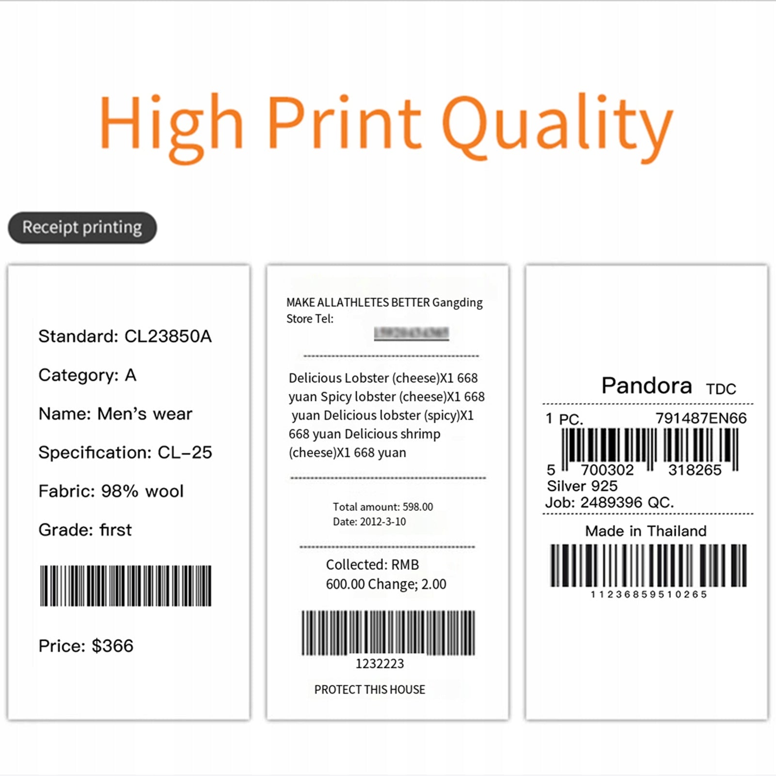 Built-in 80 mm thermal printer mod with TTL+RS232+USB connectors Supports
