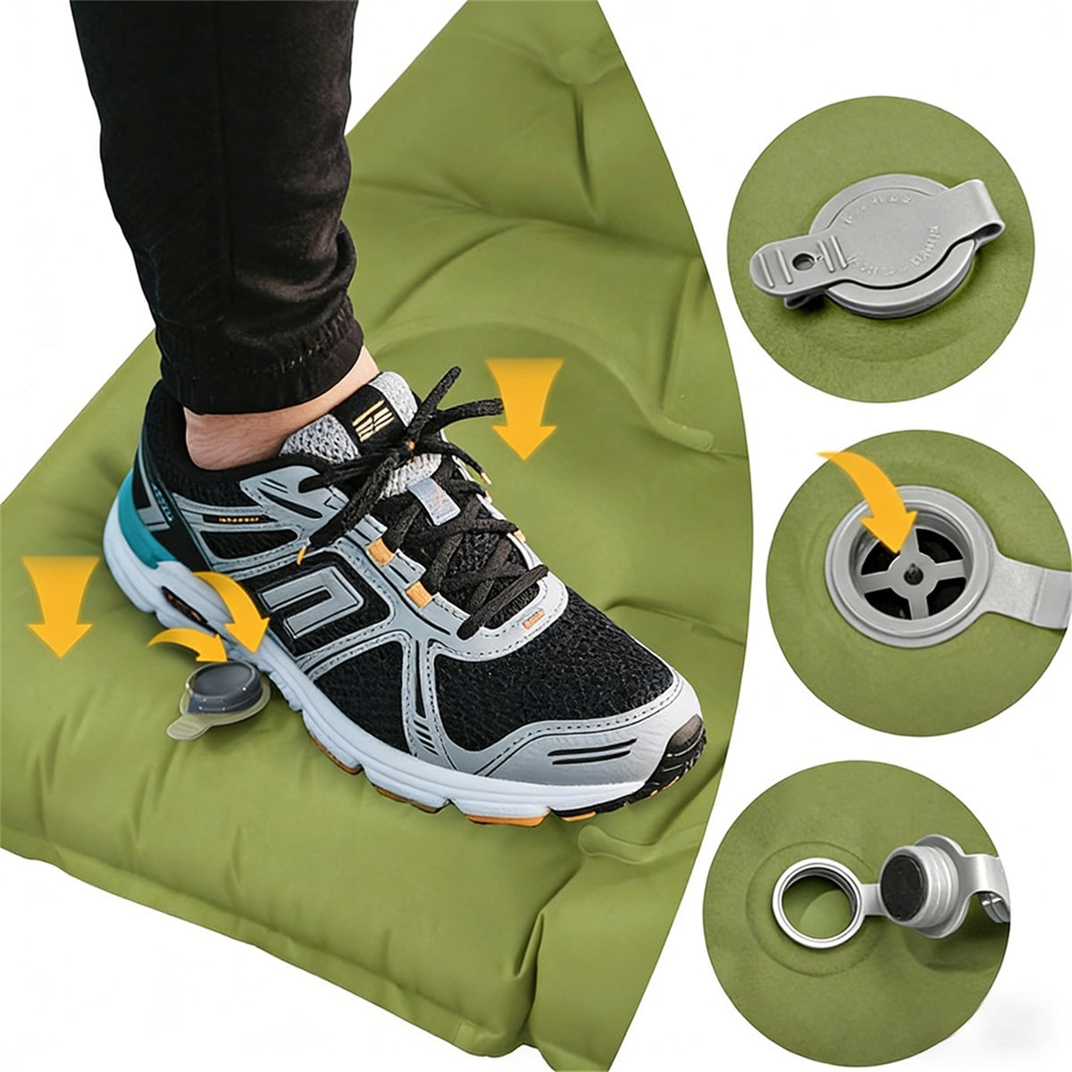 Built-in Foot Pump, For 2 People, Inflatable Camping Mat, Green Packaging status original