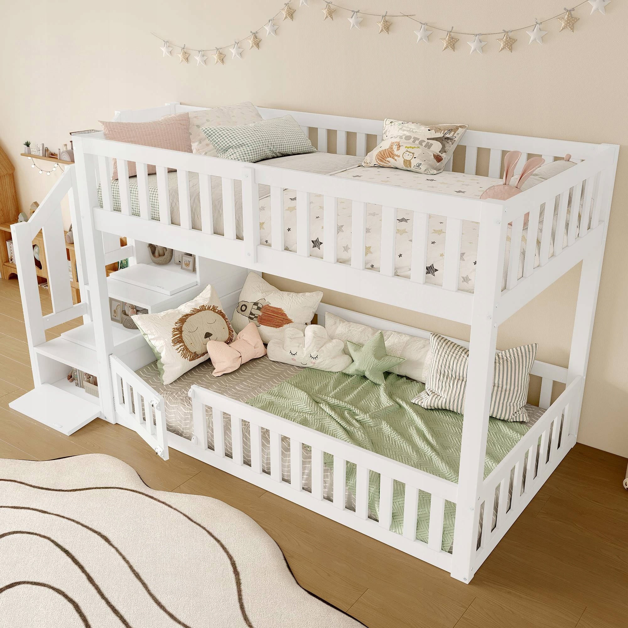 Bunk Bed 90x200cm Children's Bed Staircase with Handrail White Brand Arhatreya