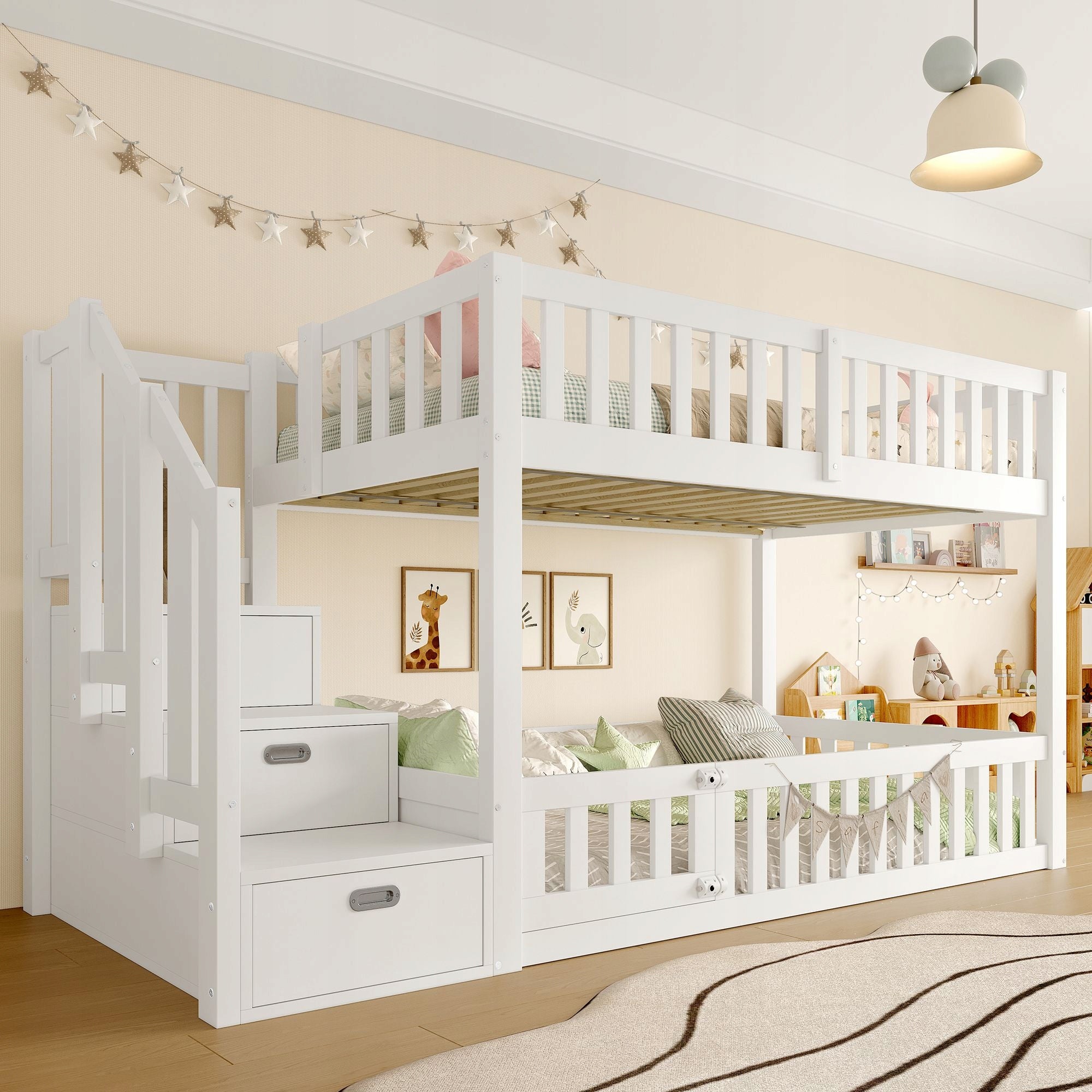 Bunk Bed 90x200cm Children's Bed Staircase with Handrail White