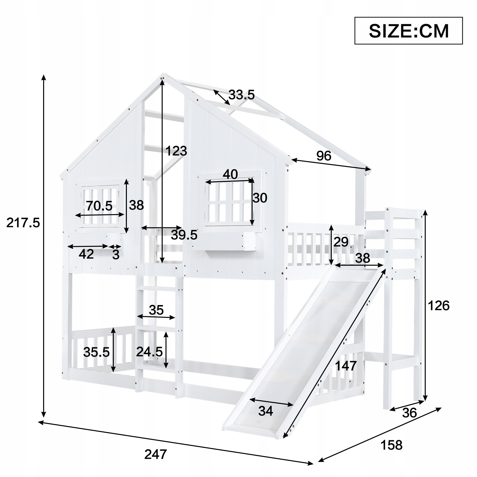Bunk bed, children's bed Sliding roof and window White, 90 x 200 cm Packaging status original