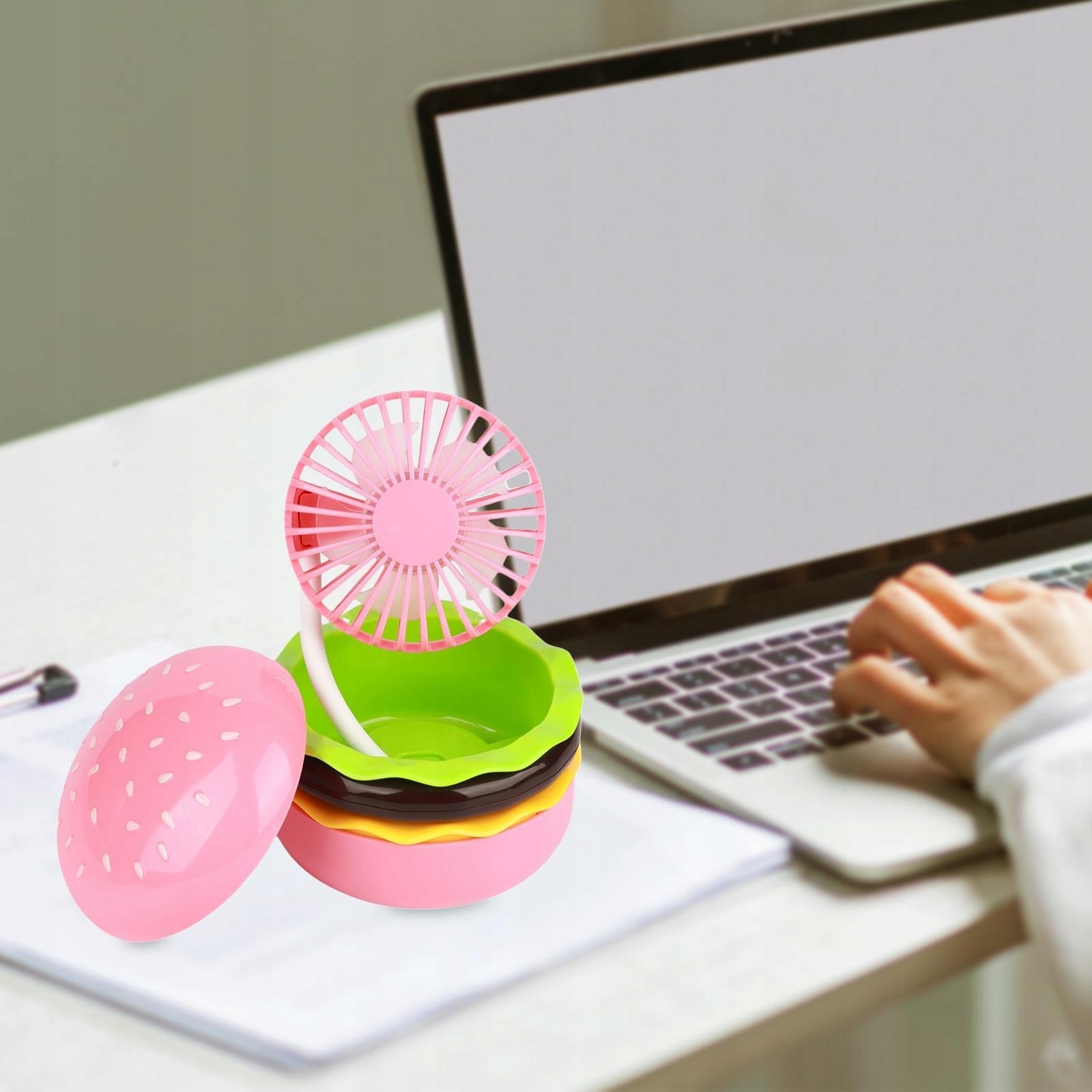 Burger Mini Fan Compact 3 Speeds Folding Quiet Eyelash Fan Kids Pink Type air conditioner