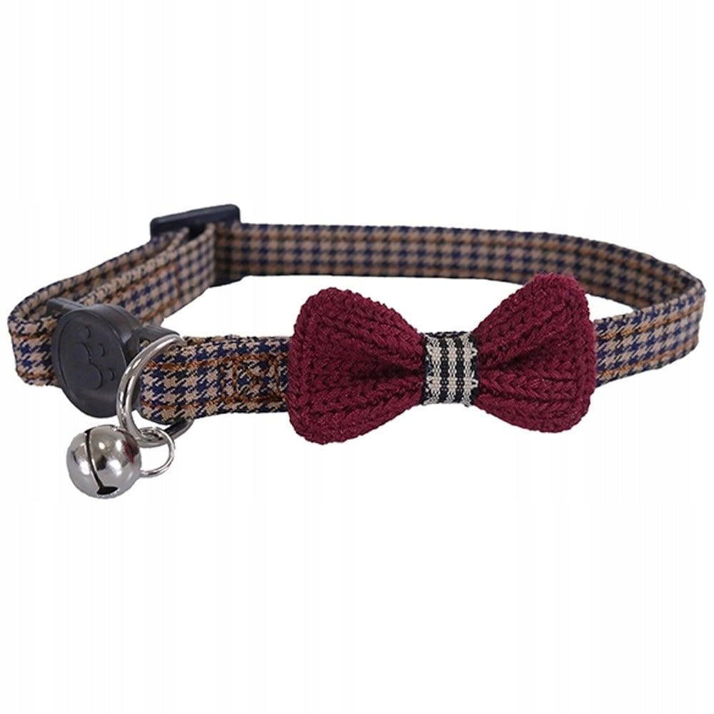 Burgundy Cat Collar with Bow and Bell