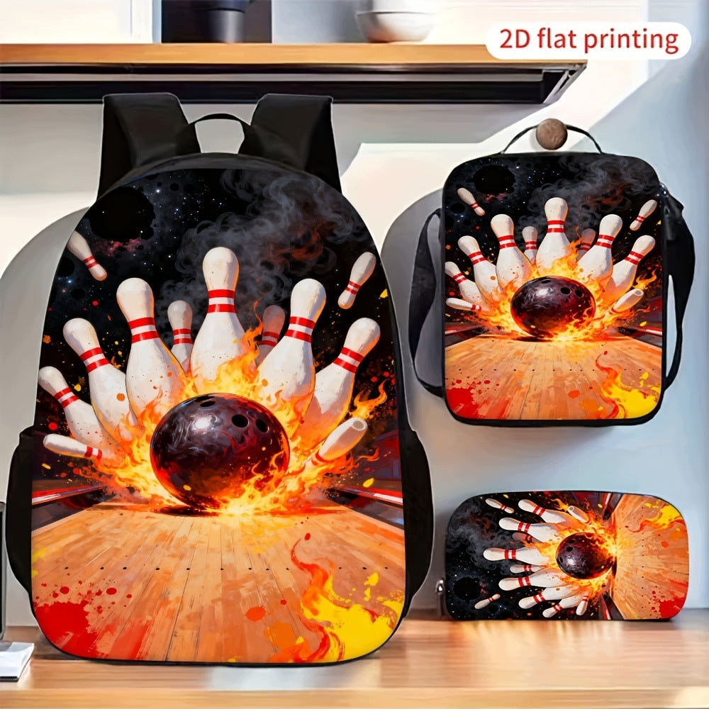 Burning Bowling Ball Impact Pattern 3-Piece Backpack Set