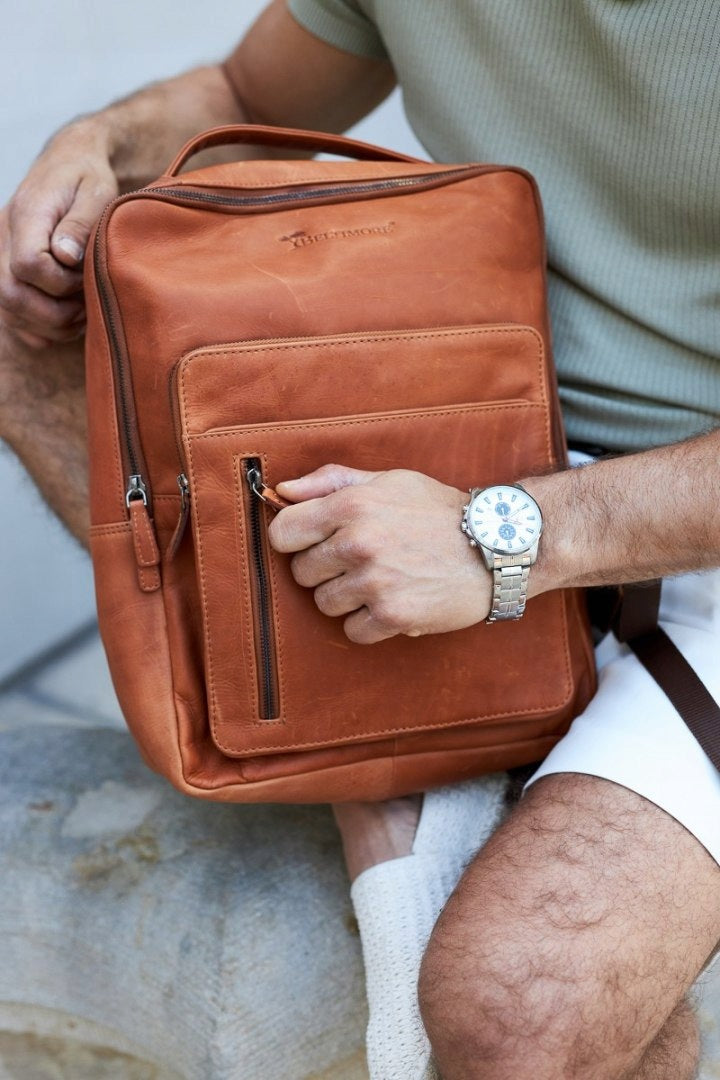 Business Laptop Leather Backpack Large A4 roomy brown premium Beltim Brand Beltimore