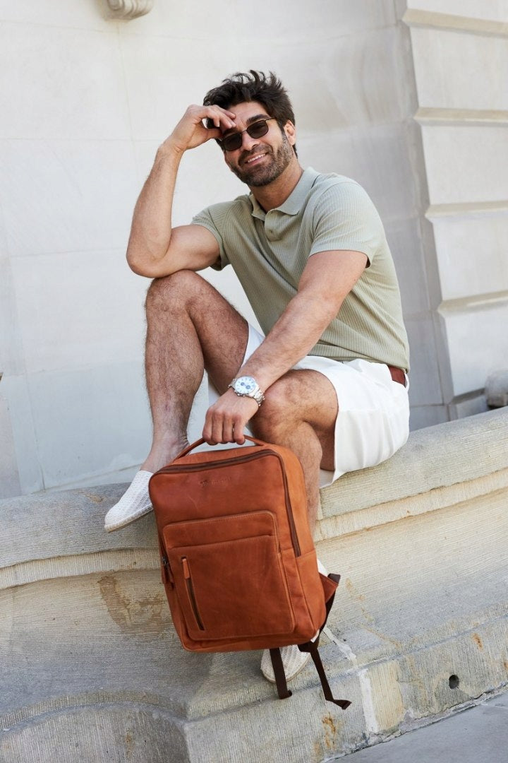 Business Laptop Leather Backpack Large A4 roomy brown premium Beltim Packaging status original