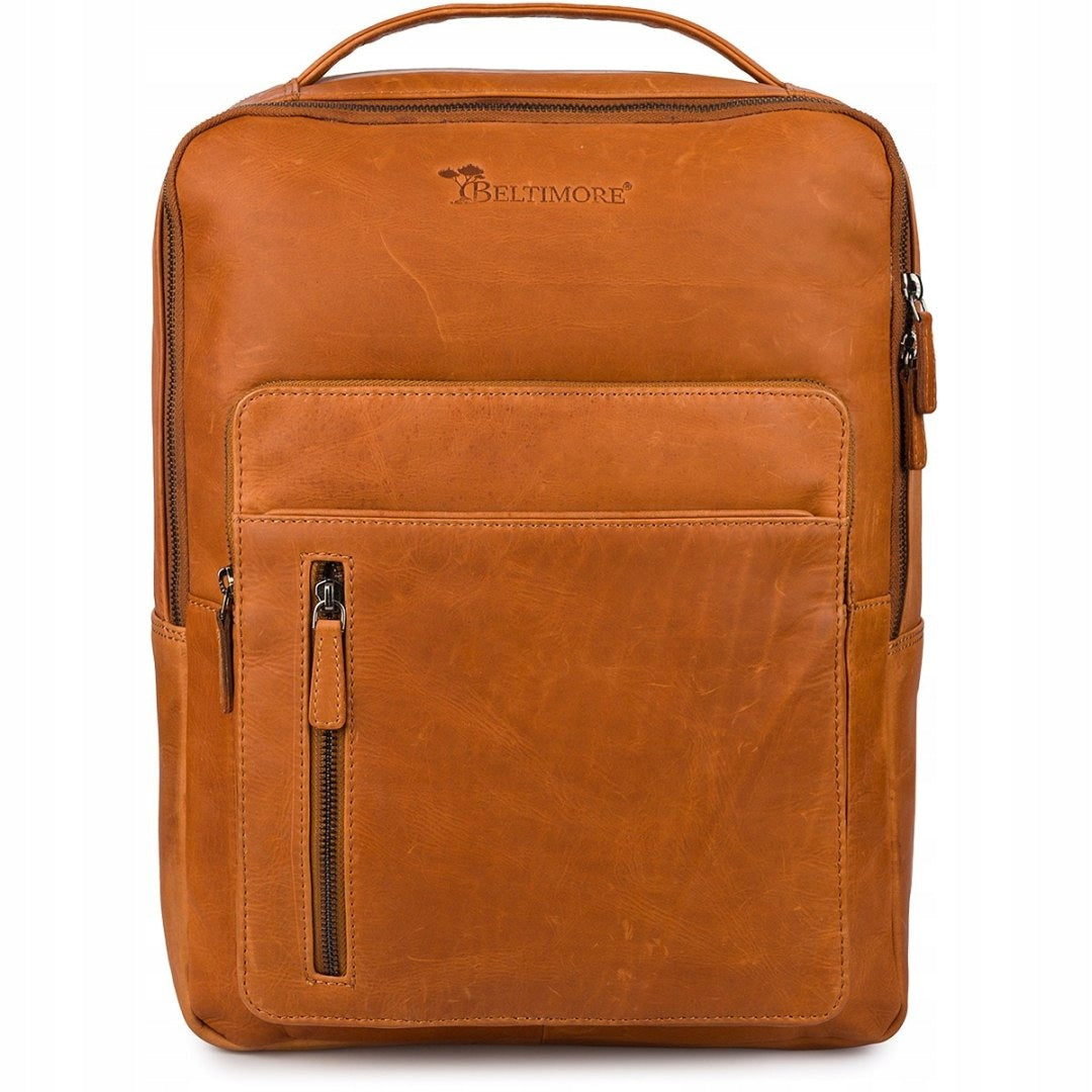 Business Laptop Leather Backpack Large A4 roomy brown premium Beltim