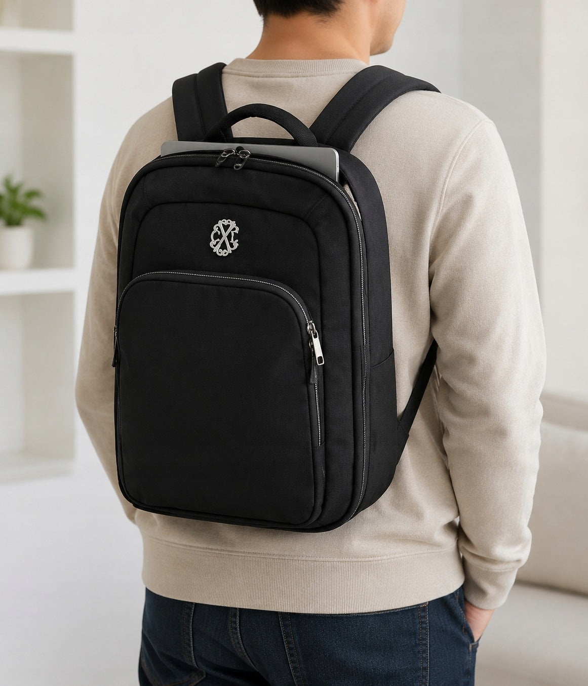 Business city backpack for laptop 15,6" black red interior roomy