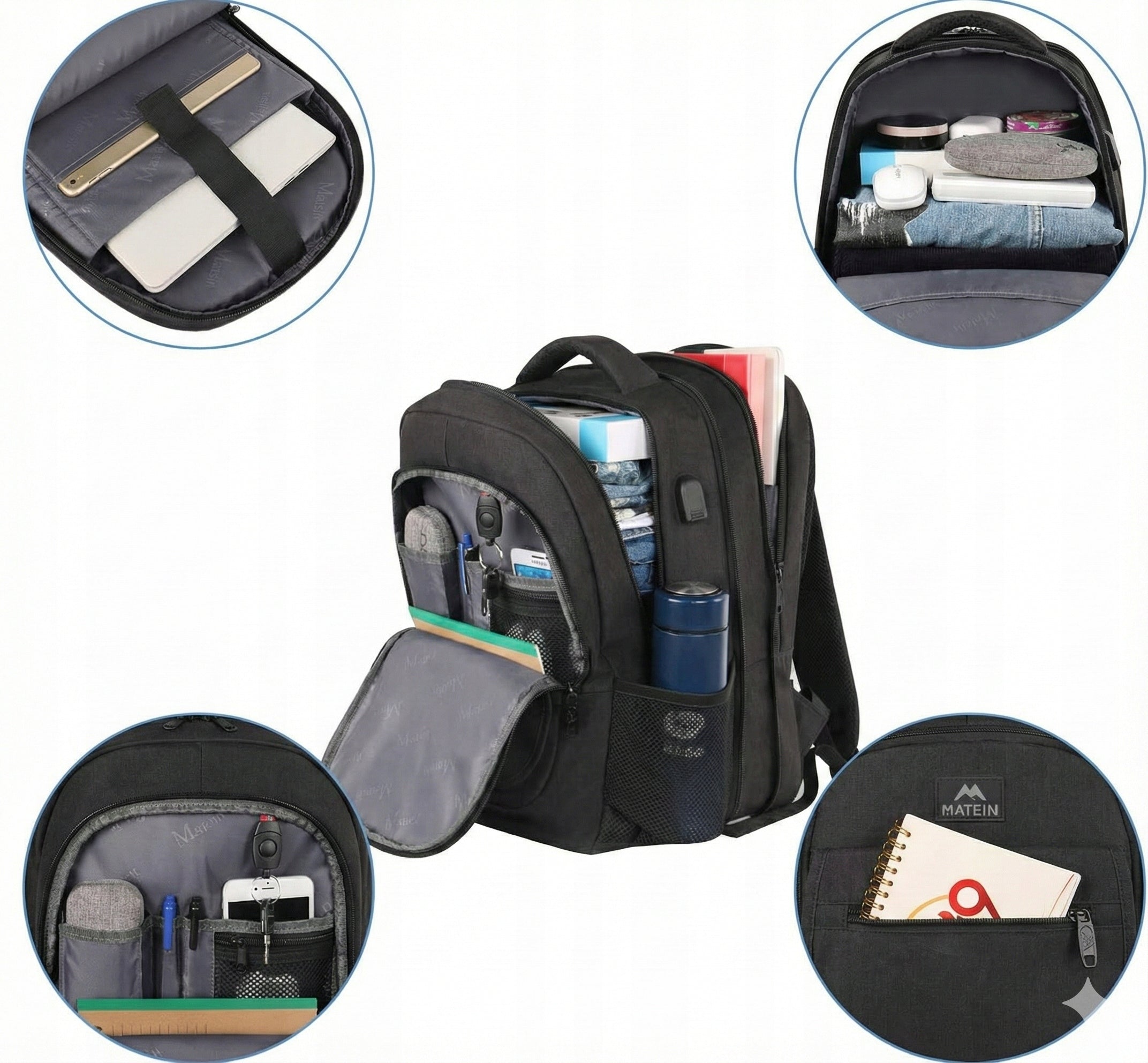 Business travel backpack MATEIN 15,6" USB expandable 29,5 -> 36,8L 1364 Brand Matein