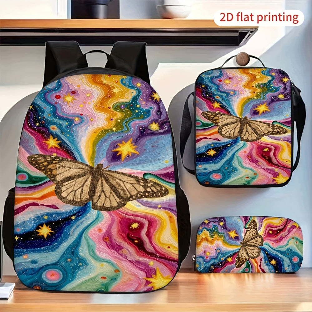 Butterfly Colorful Star Abstract Swirl Pattern Backpack Set Casual Travel