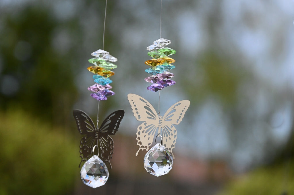 Butterfly with crystals, hanging ornament for garden/window. Light catcher - XL Product height 30 cm