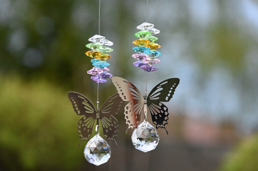 Butterfly with crystals, hanging ornament for garden/window. Light catcher - XL