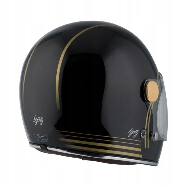 By City Roadster II Black Gold Retro Fiberglass Cafe Racer Helmet with DD Clasp Size XL