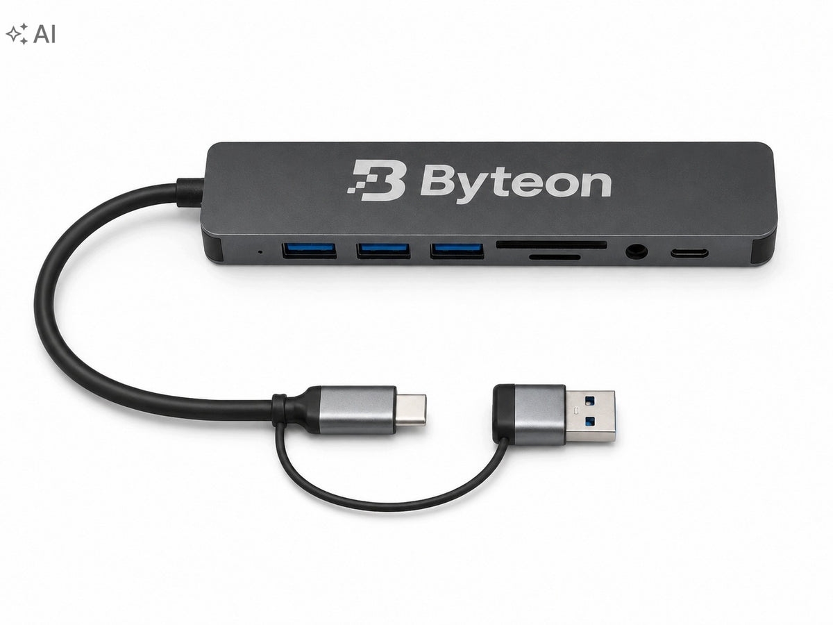 Byteon USB-C Hub and USB 8in1 SD Reader Laptop Adapter 2 Plugs Packaging status original
