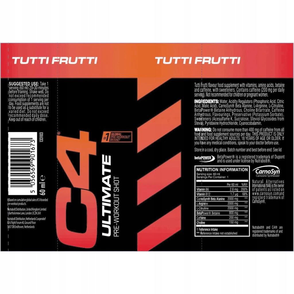 C4 ULTIMATE PRE-WORKOUT SHOT 12x60ml | PRE-WORKOUT SHOT | MULTI-FRUIT Brand Cellucor