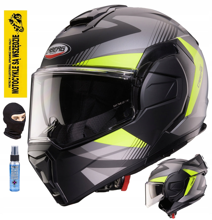 CABERG JAW HELMET FLIP-BACK TRIP LUNAR BLACK MATT/FLUO L +PINLOCK