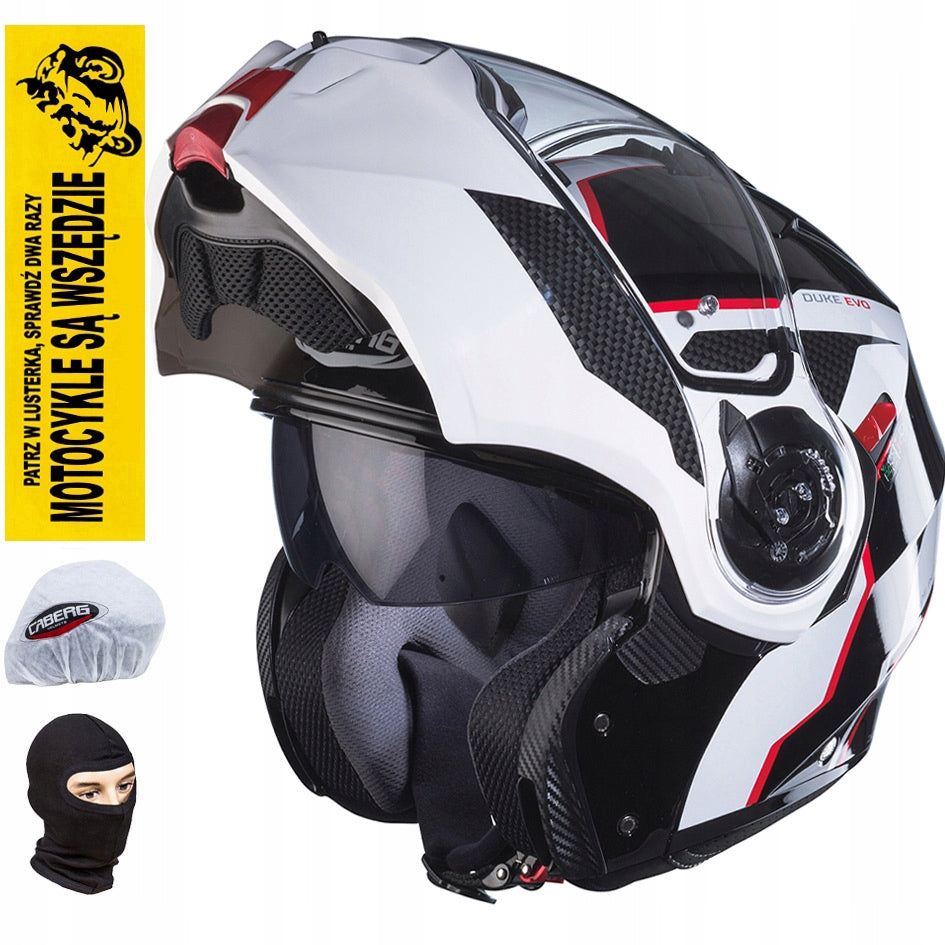 CABERG JAW MOTORCYCLE HELMET WITH DUKE EVO BLEND BLACK WHITE RED S
