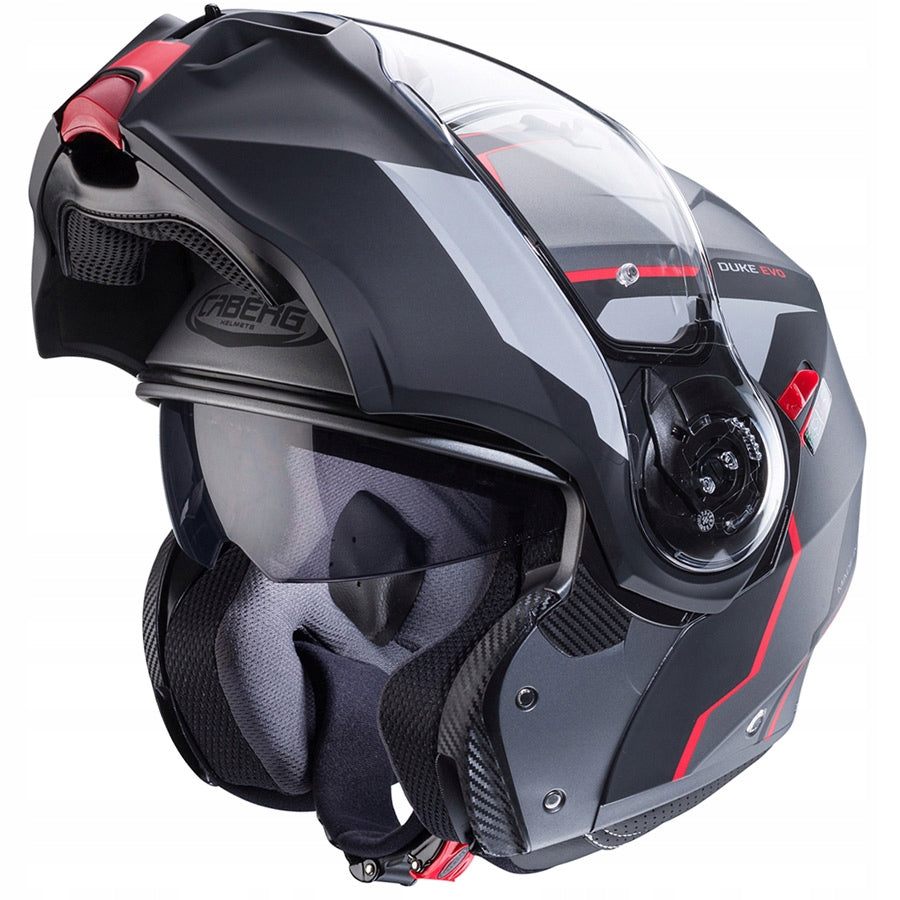 CABERG MOTORCYCLE FLOW-UP HELMET DUKE EVO MOVE MAT GRAY RED M Visor Features enhanced scratch resistance integrated sun visor