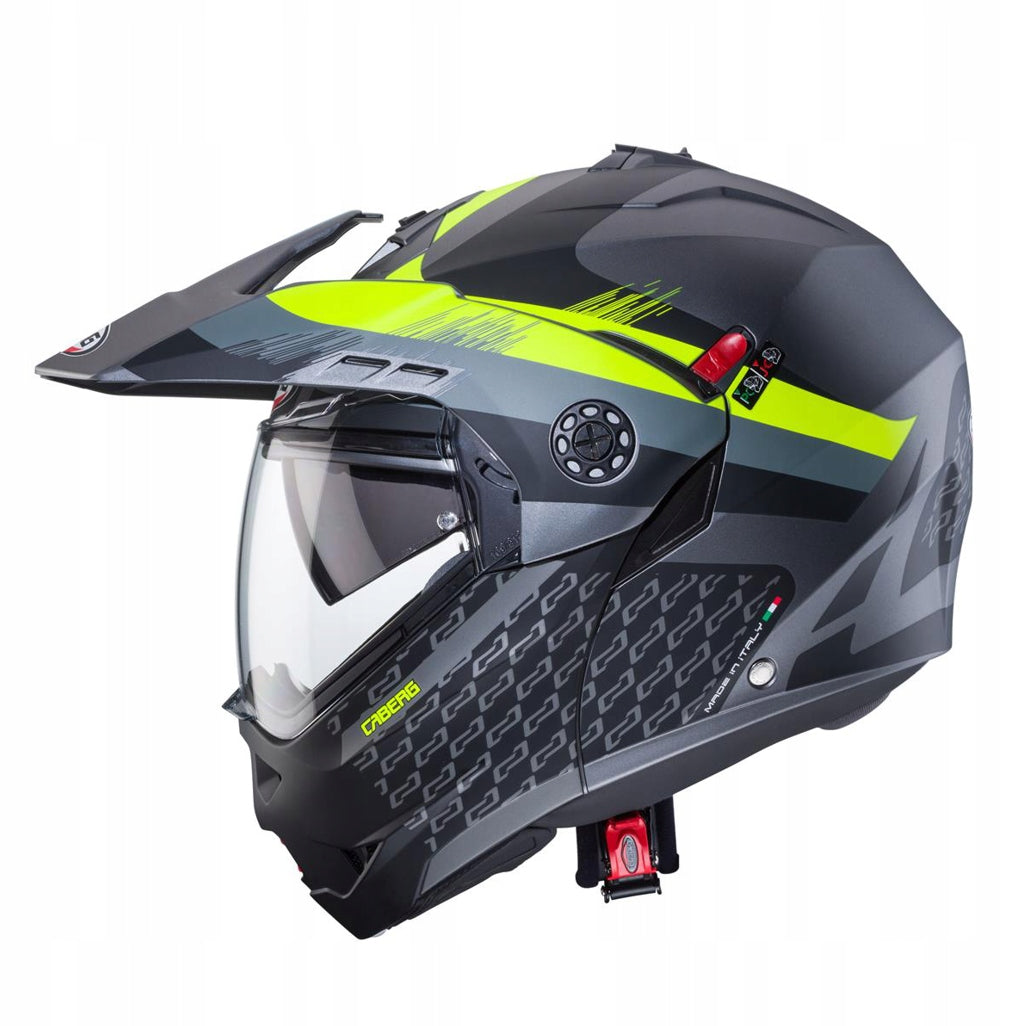 CABERG MOTORCYCLE HELMET JAW FLIP-UP TOURMAX X SARABE GAMES BLK YEL XL Visor Features enhanced scratch resistance integrated sun visor