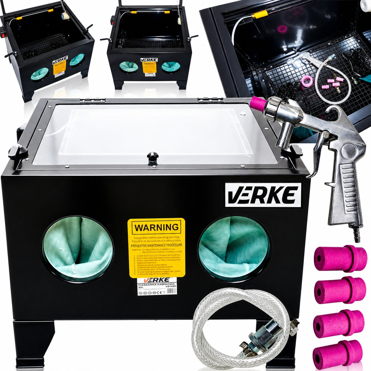 CABIN SANDBLASTER STATIONARY WORKSHOP PROFESSIONAL LARGE 90L + NOZZLES