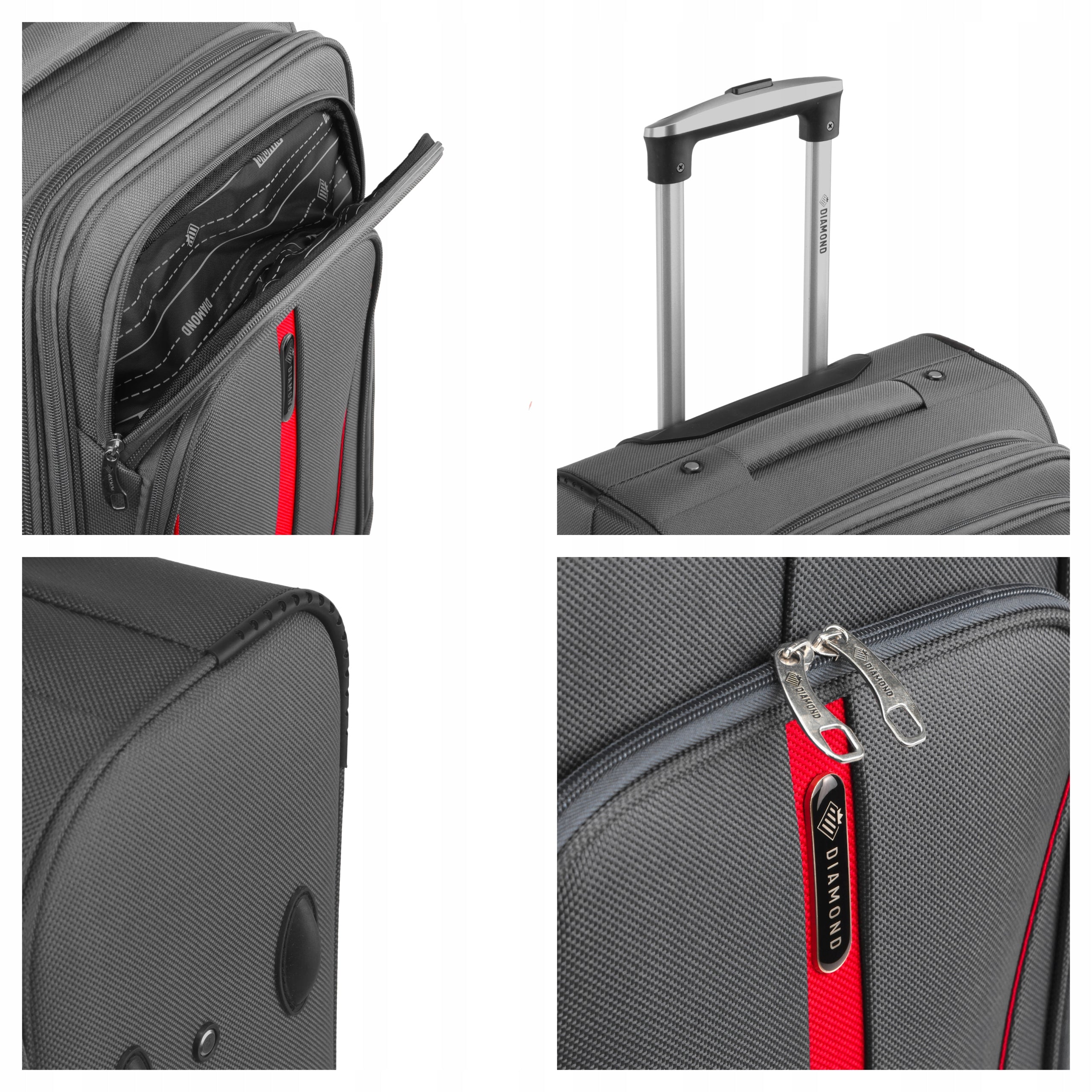 CABIN SUITCASE ON WHEELS TRAVEL LUGGAGE DIAMOND GREY SOFT S 20" C330 Model RUBY