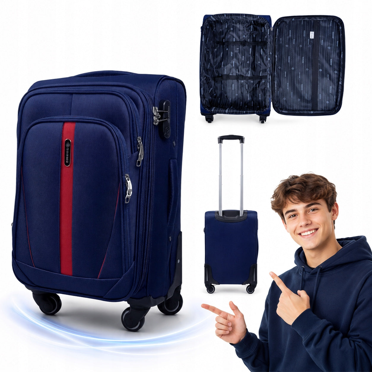 CABIN SUITCASE SOFT TOURIST TRAVEL DIAMOND CORDURA RUBY 50L