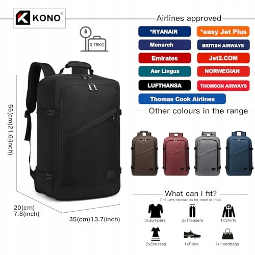 CABIN TRAVEL BACKPACK 55X35X20 CM WATERPROOF FOR DECK RYANAIR Manufacturer code Bez marki
