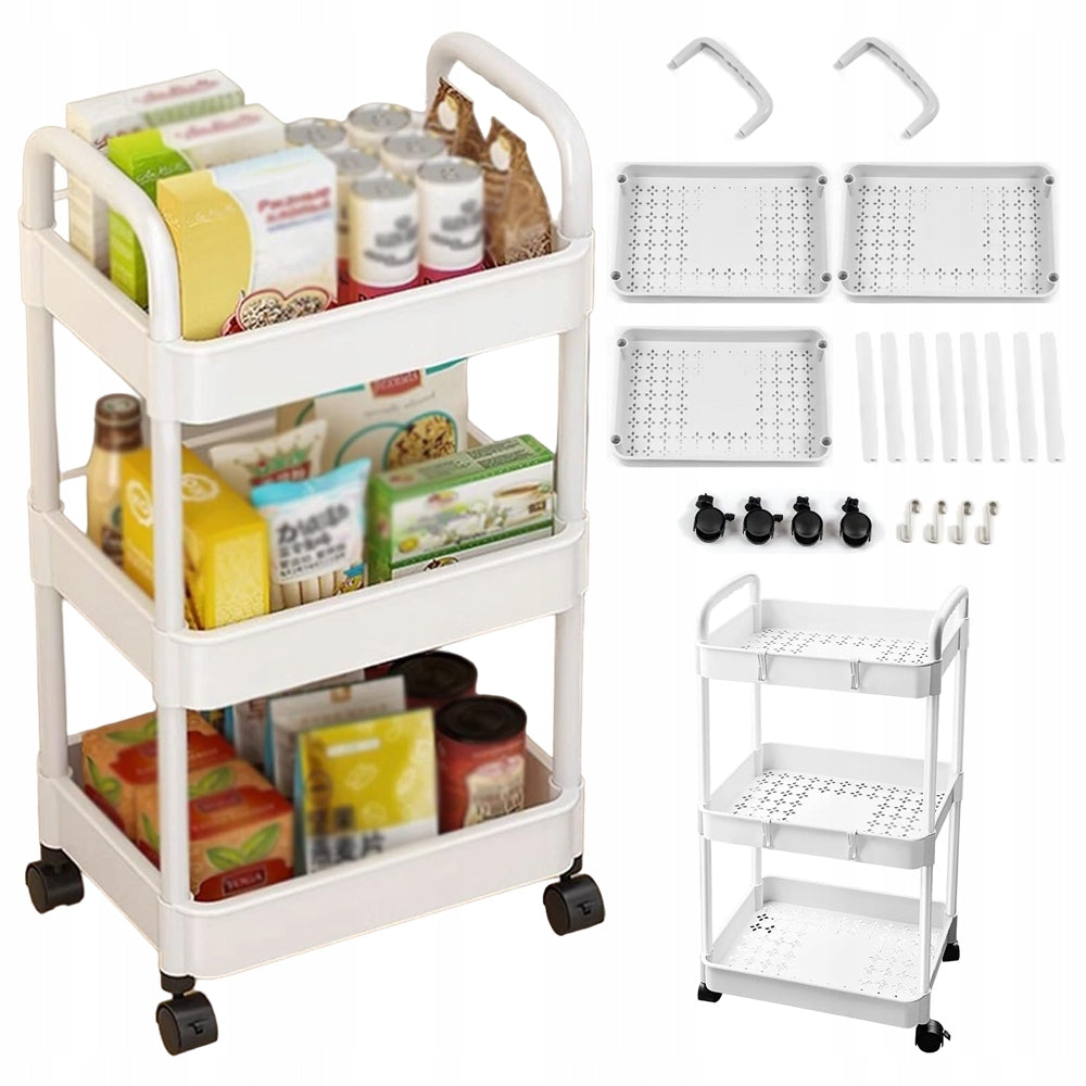 CABINET FOR BATHROOM KITCHEN MOBILE ON WHEELS BOOKCASE 3 LEVELS MULTIFUNCTIONAL