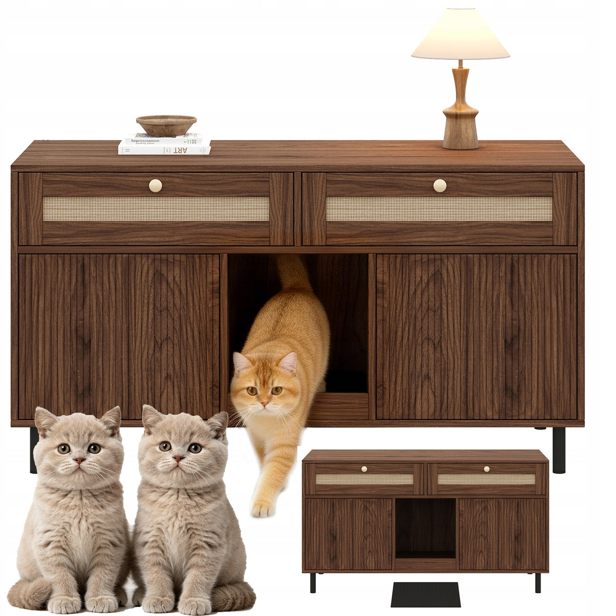 CABINET FOR TWO CAT LITTER BOXES 120×50×65CM FOR LIVING ROOM AND HALLWAY