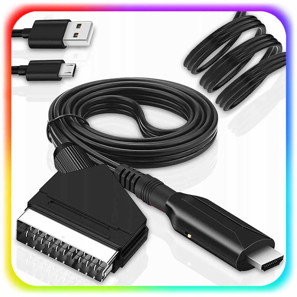 CABLE 1m WITH EURO HDMI TO SCART ADAPTER AV HD 1080p CONVERTER ADAPTER Packaging status original