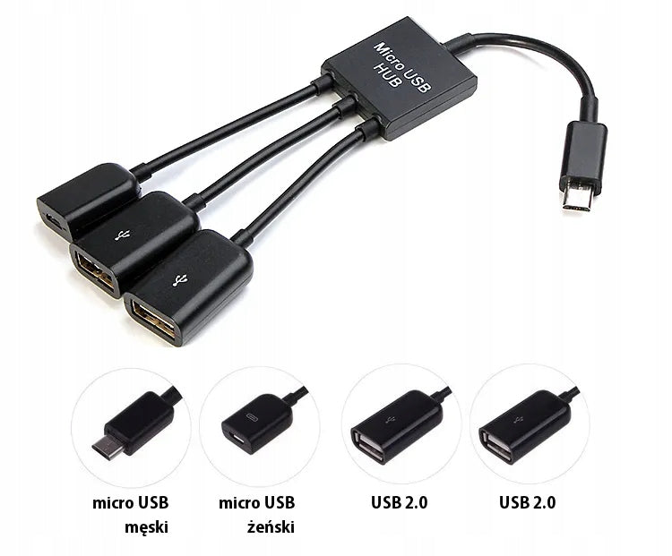 CABLE ADAPTER HUB SPLITTER OTG MICRO USB TO 2X USB + MICRO USB POWER SUPPLY Manufacturer KBR Games
