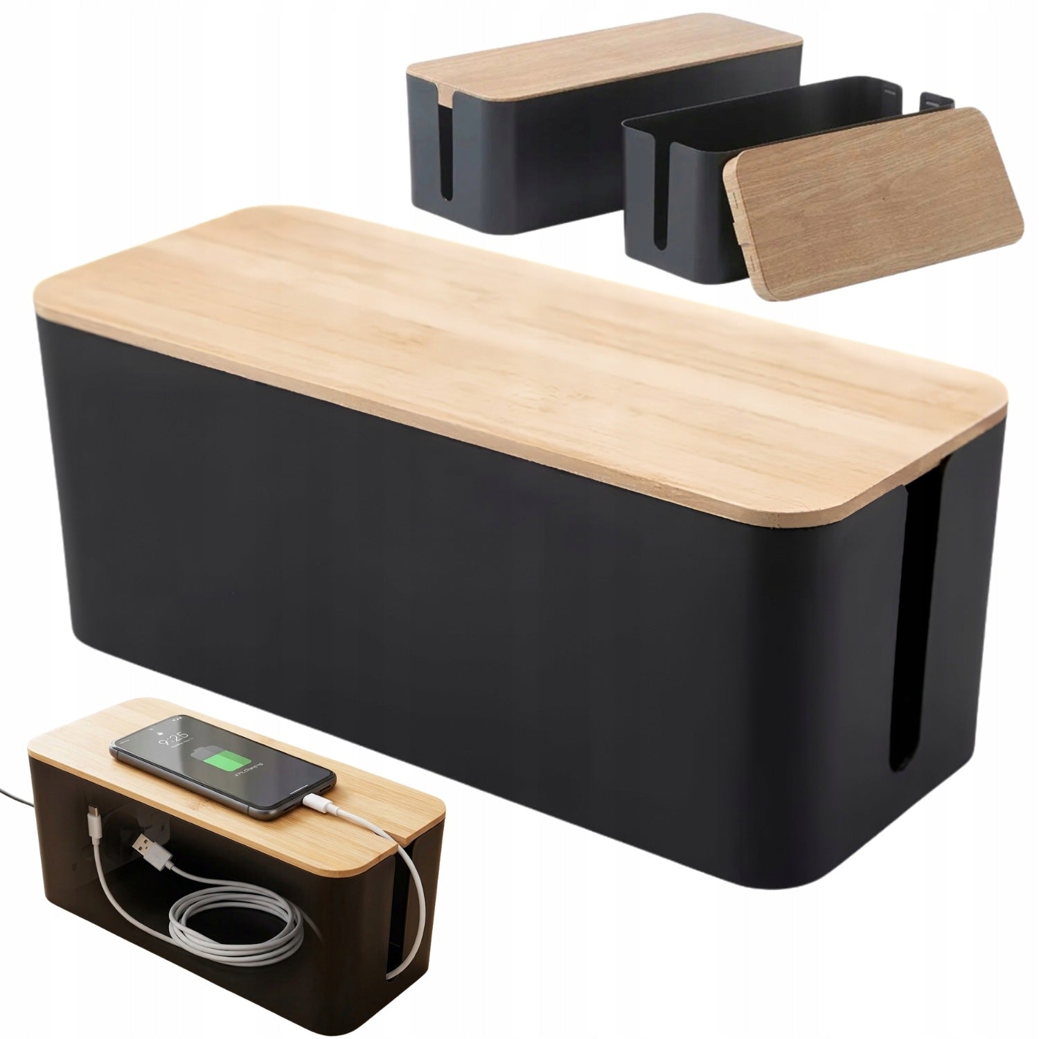 CABLE CONTAINER SLAT ORGANIZER BLACK BOX WITH LID