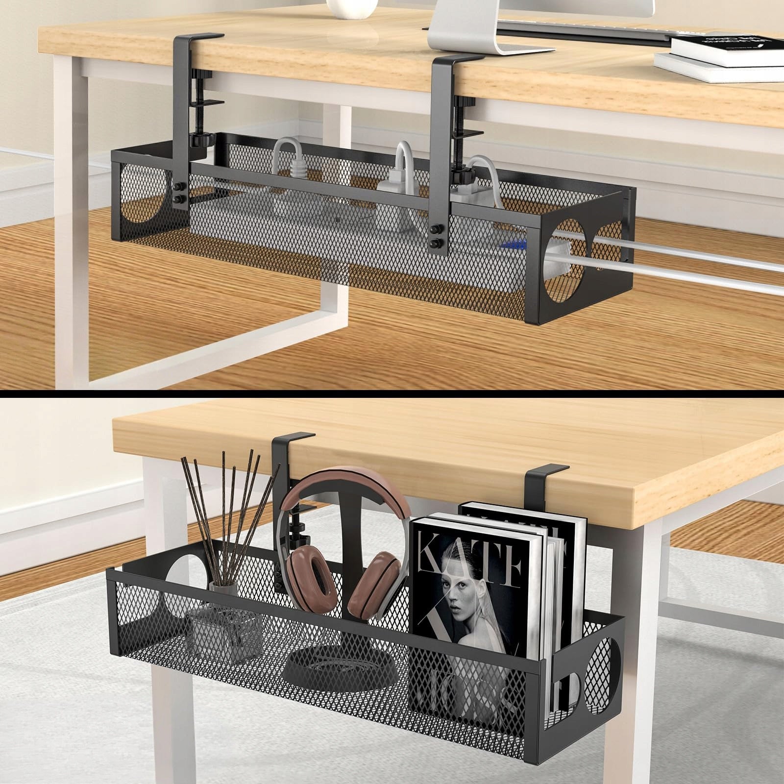 CABLE GRILLE CABLE ORGANIZER HOLDER SHELF UNDER DESK TABLE TOP ADJUSTABLE Packaging status original