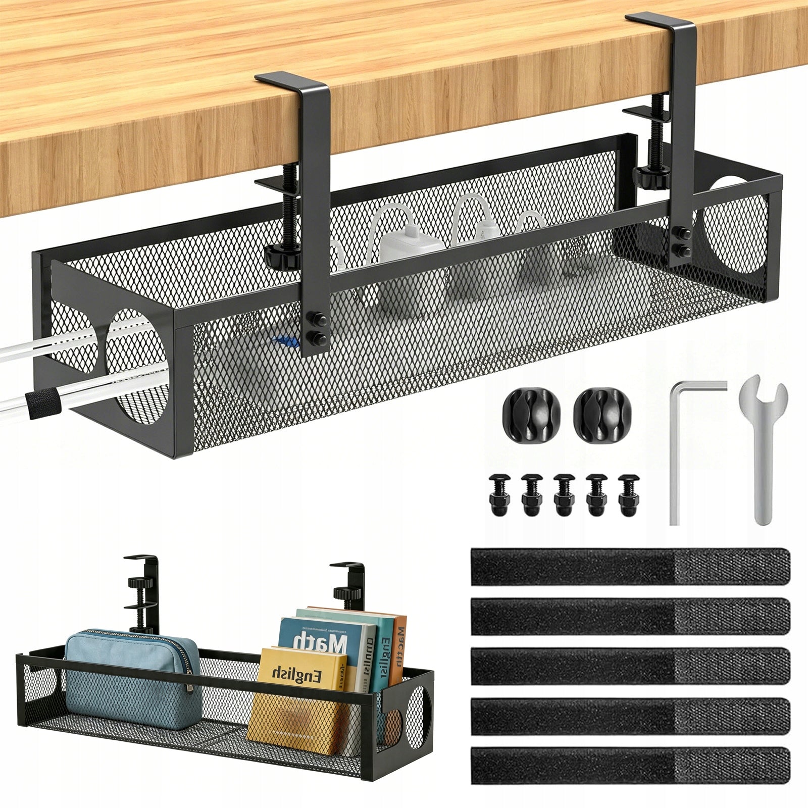 CABLE GRILLE CABLE ORGANIZER HOLDER SHELF UNDER DESK TABLE TOP ADJUSTABLE