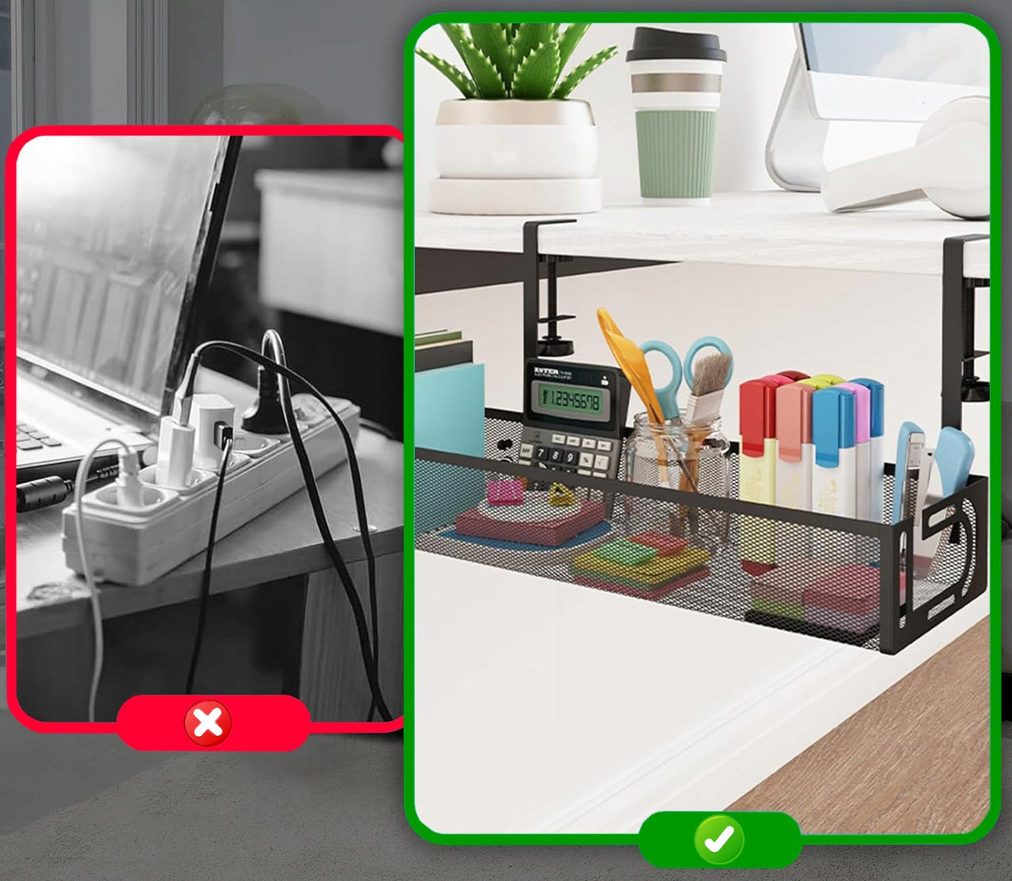 CABLE GRILLE SHELF CABLE ORGANIZER UNDER DESK HOLDER RAIL BLACK Model Valia
