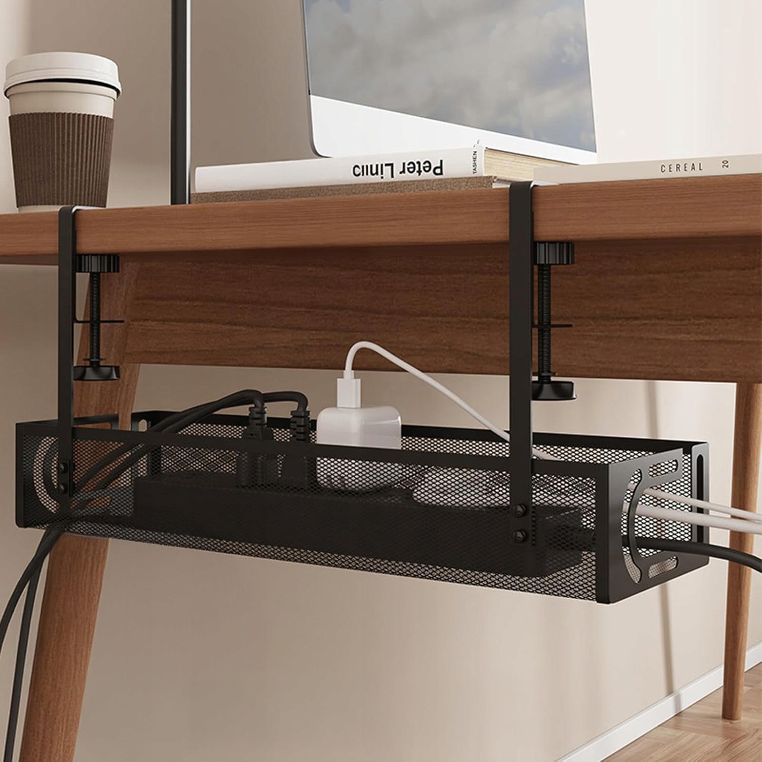 CABLE GRILLE SHELF CABLE ORGANIZER UNDER DESK HOLDER RAIL BLACK Packaging status original