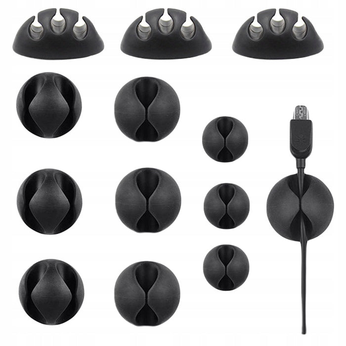 CABLE HOLDER SELF-ADHESIVE CLIP ORGANIZER HOOK BLACK SET OF 12