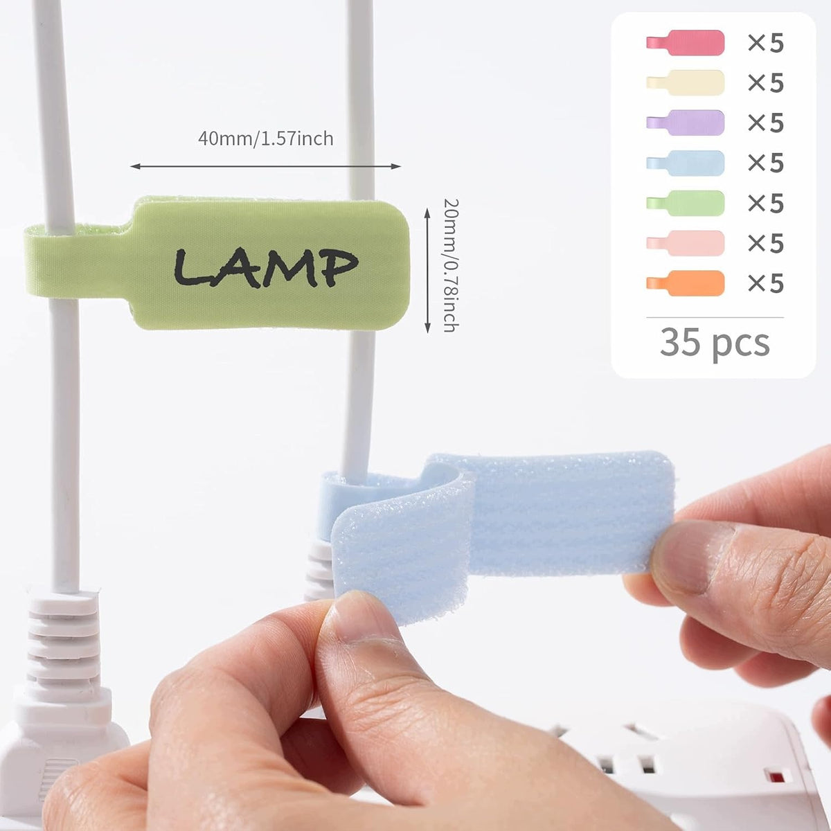 CABLE LABELS 35 PIECES REUSABLE VELCRO COLORED Label length 0 mm