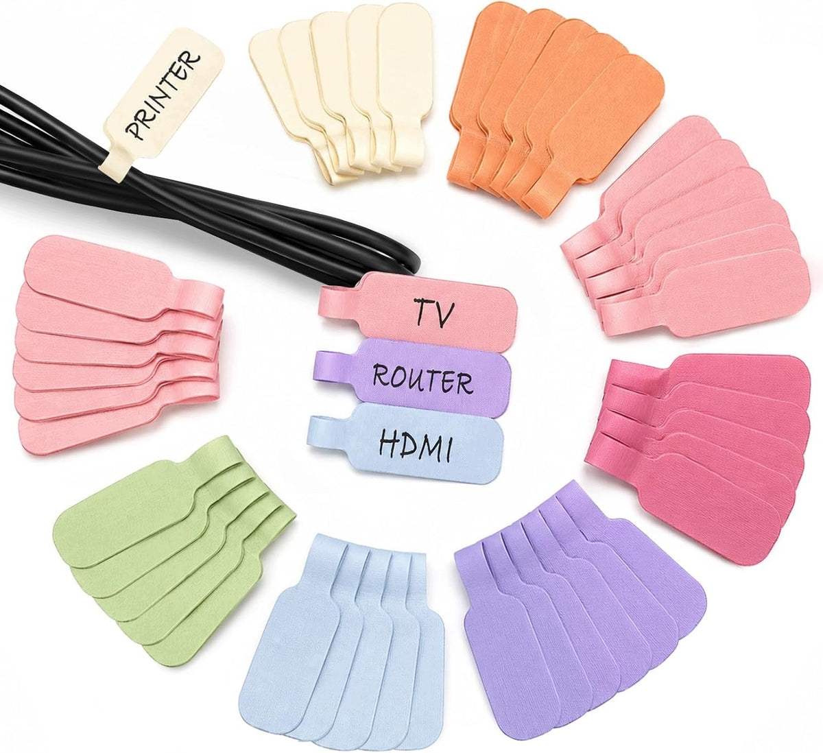 CABLE LABELS 35 PIECES REUSABLE VELCRO COLORED