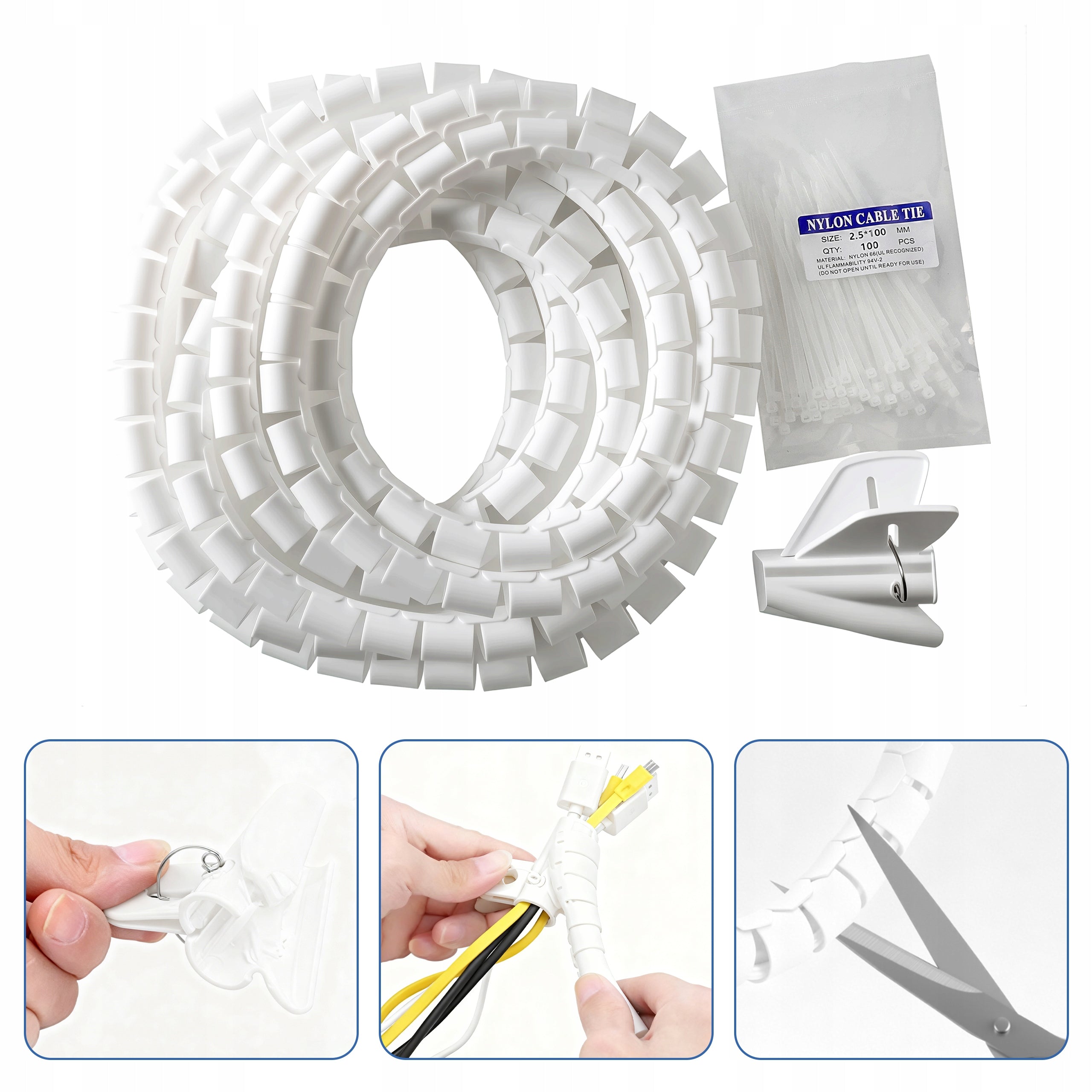 CABLE ORGANIZER CABLE COVER - SPIRAL WRAP 25mm 5m+ CLAMP