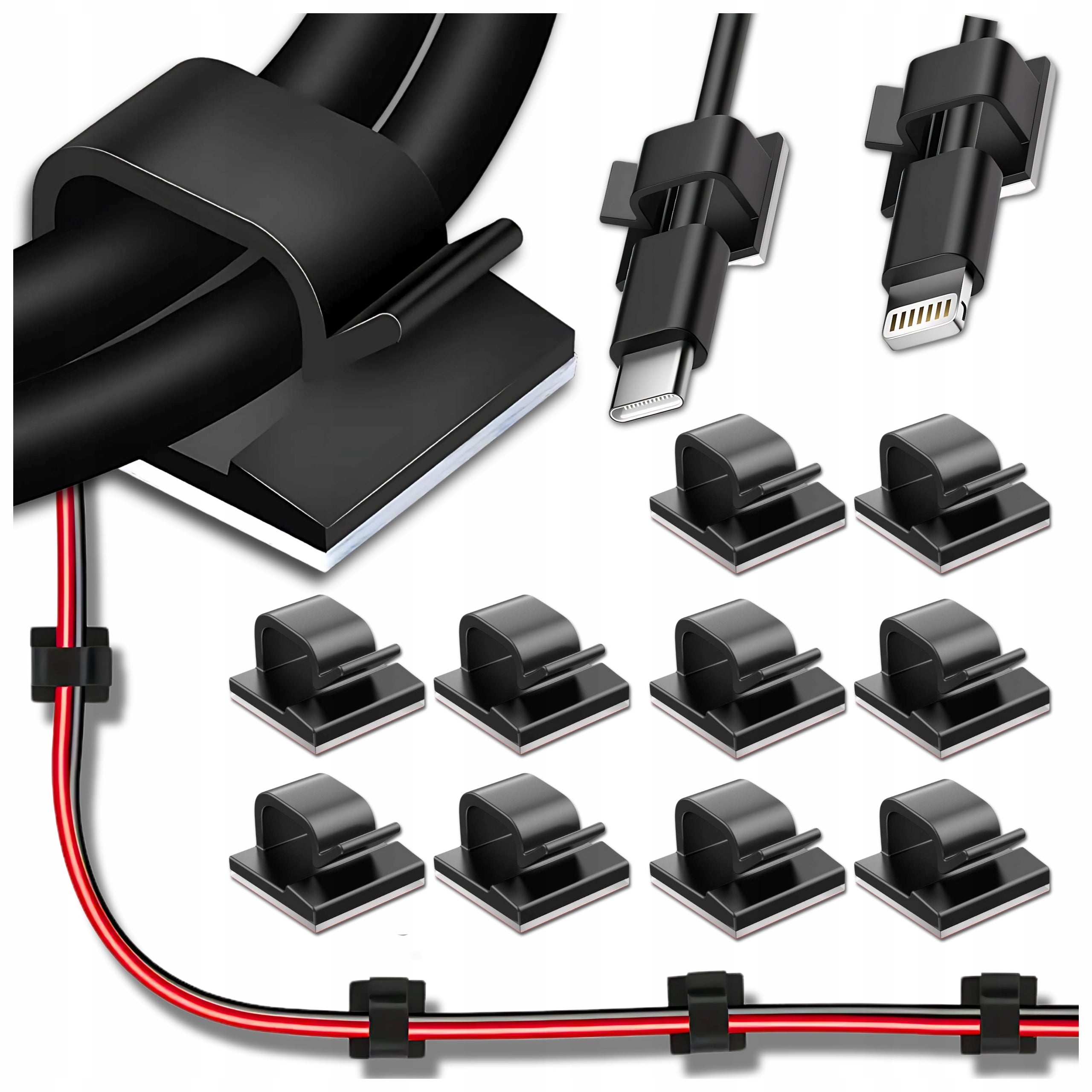 CABLE ORGANIZER CABLE HOLDER SELF-ADHESIVE BLACK DESK AUTO 10 PCS