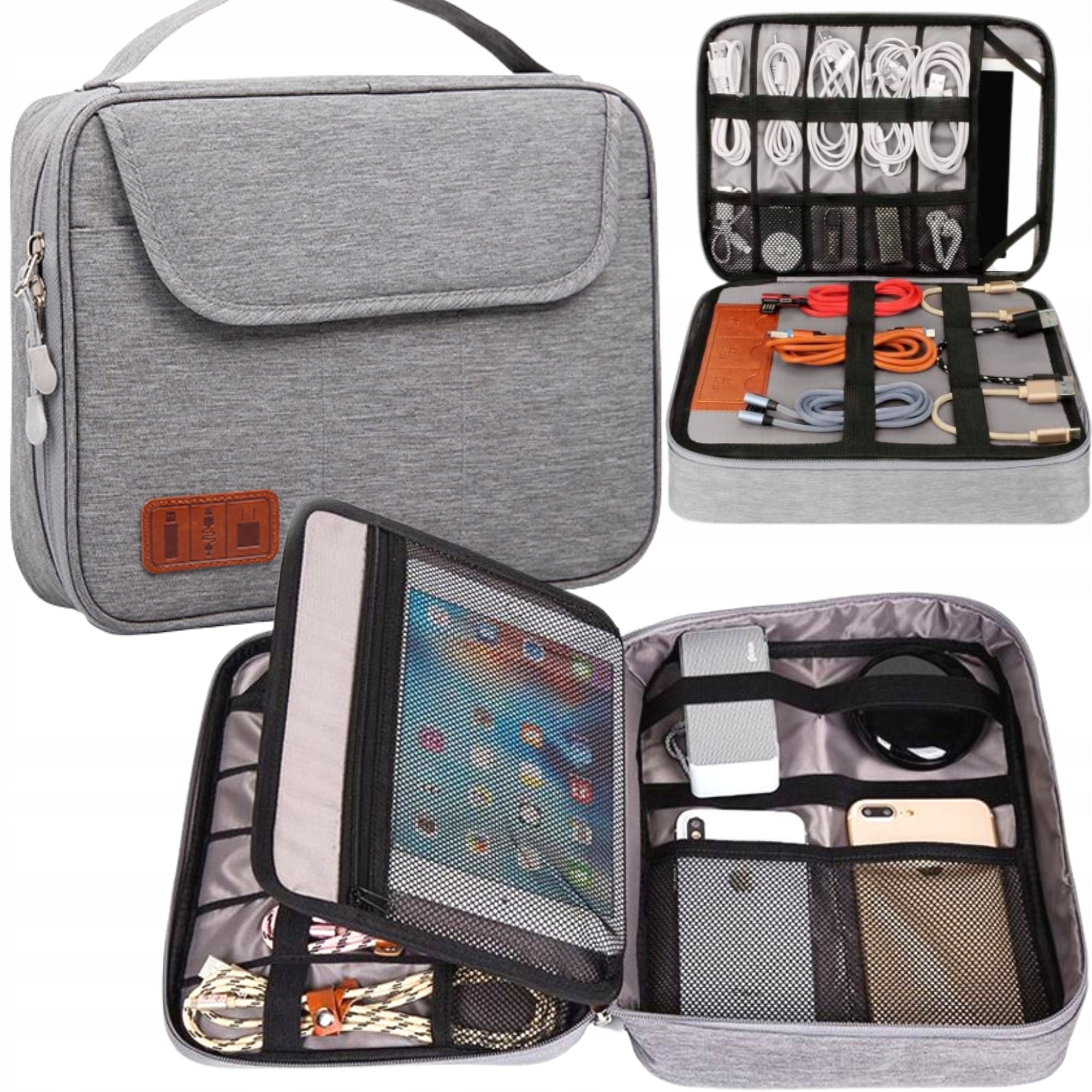 CABLE ORGANIZER CHARGER BAG ACCESSORIES CASE MULTIPLE COMPARTMENTS ZIPPER Brand Wobell