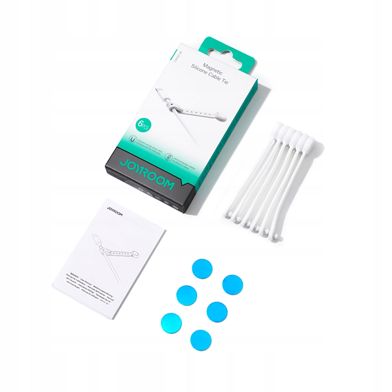 CABLE ORGANIZER JOYROOM JR-ZS422 SILICONE BAND, WITH MAGNET, SET OF 6 Color white