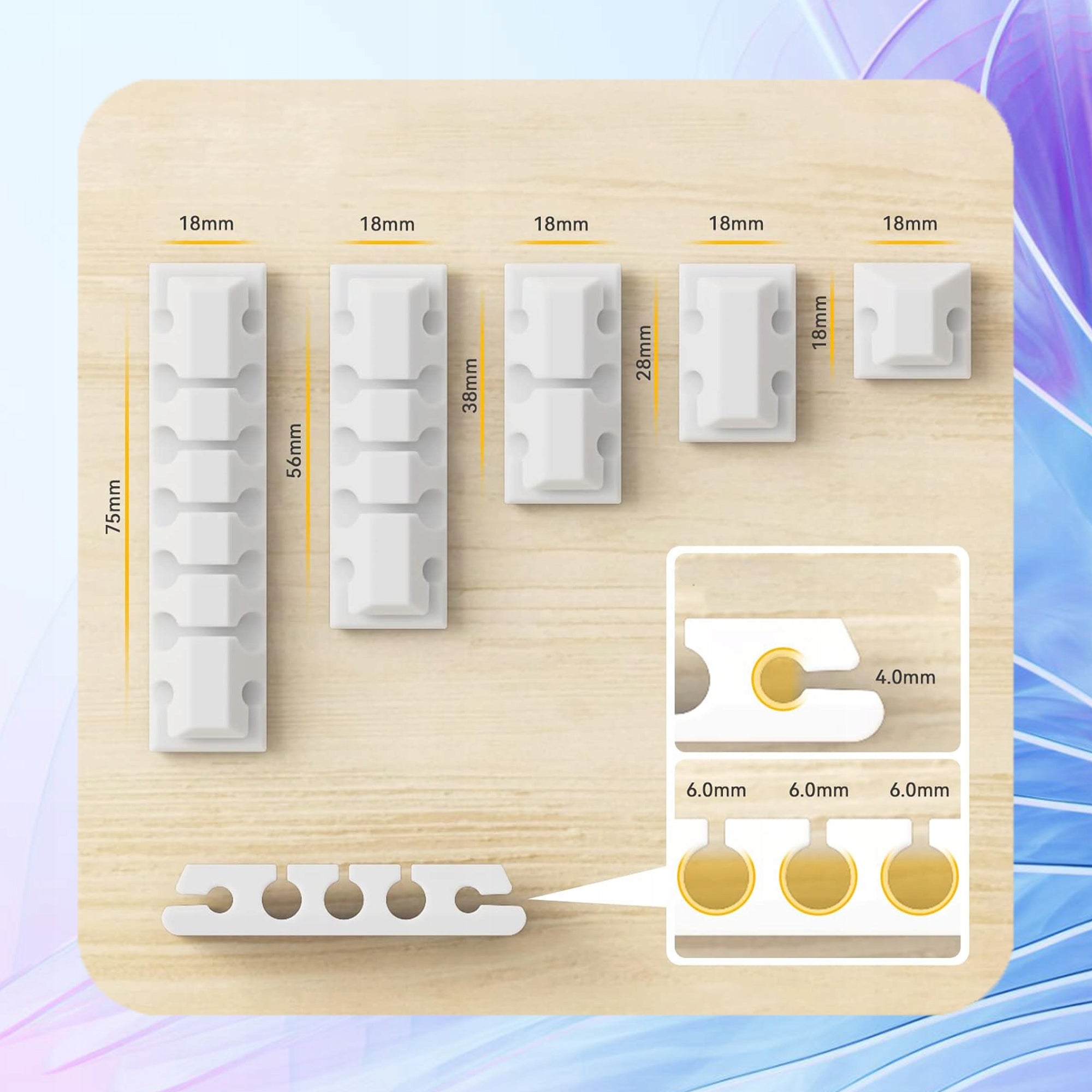 CABLE ORGANIZER RUBBER HOLDER SELF ADHESIVE CABLE TAPE SET 5PCS Packaging status original