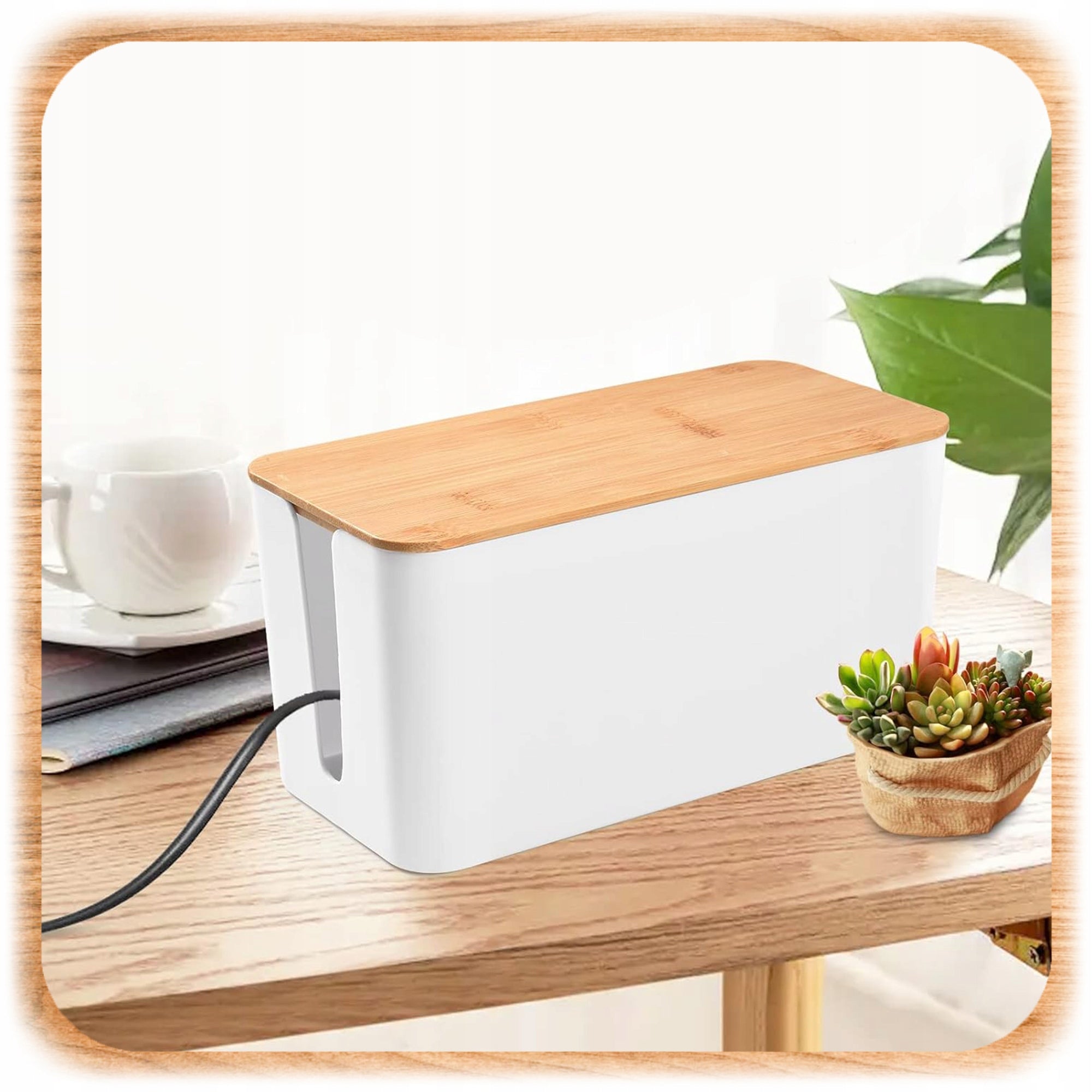 CABLE ORGANIZER SLATS CONTAINER CABLE BOX WIRES S White + Wood Manufacturer code Minimalistyczny estetyczny elegancki