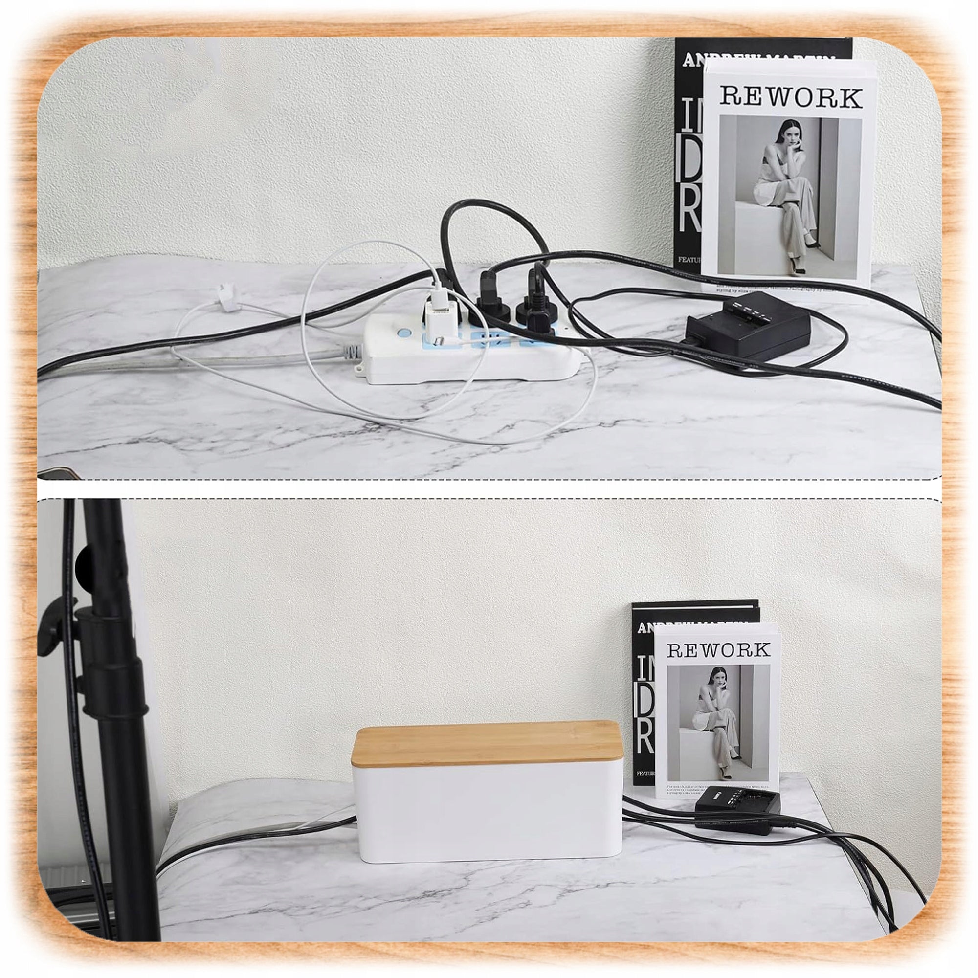 CABLE ORGANIZER SLATS CONTAINER CABLE BOX WIRES S White + Wood Packaging status original