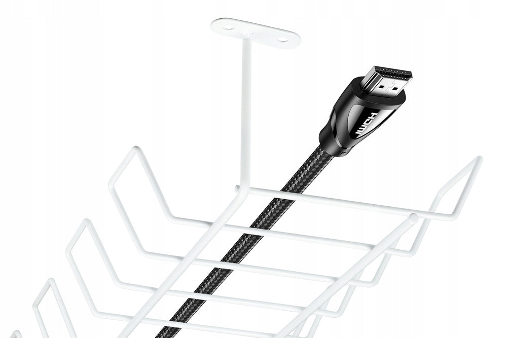 CABLE ORGANIZER UNDER COUNTERTOP BASKET SHELF FOR DESK CABLES WHITE Model ZW-J725-WHITE