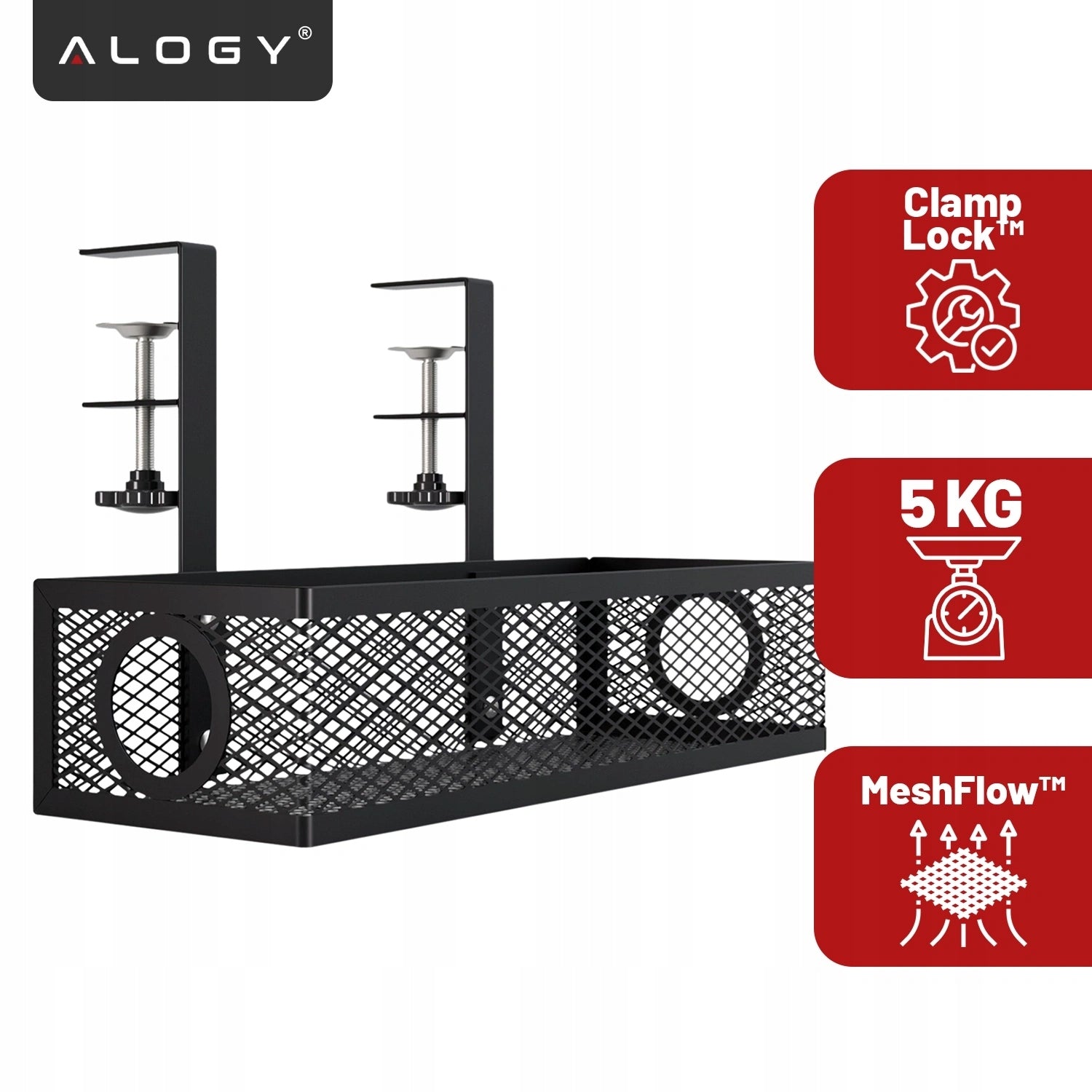 CABLE ORGANIZER UNDER DESK TOP SHELF ADJUSTABLE ALUMINUM HANDLE XL Brand Alogy